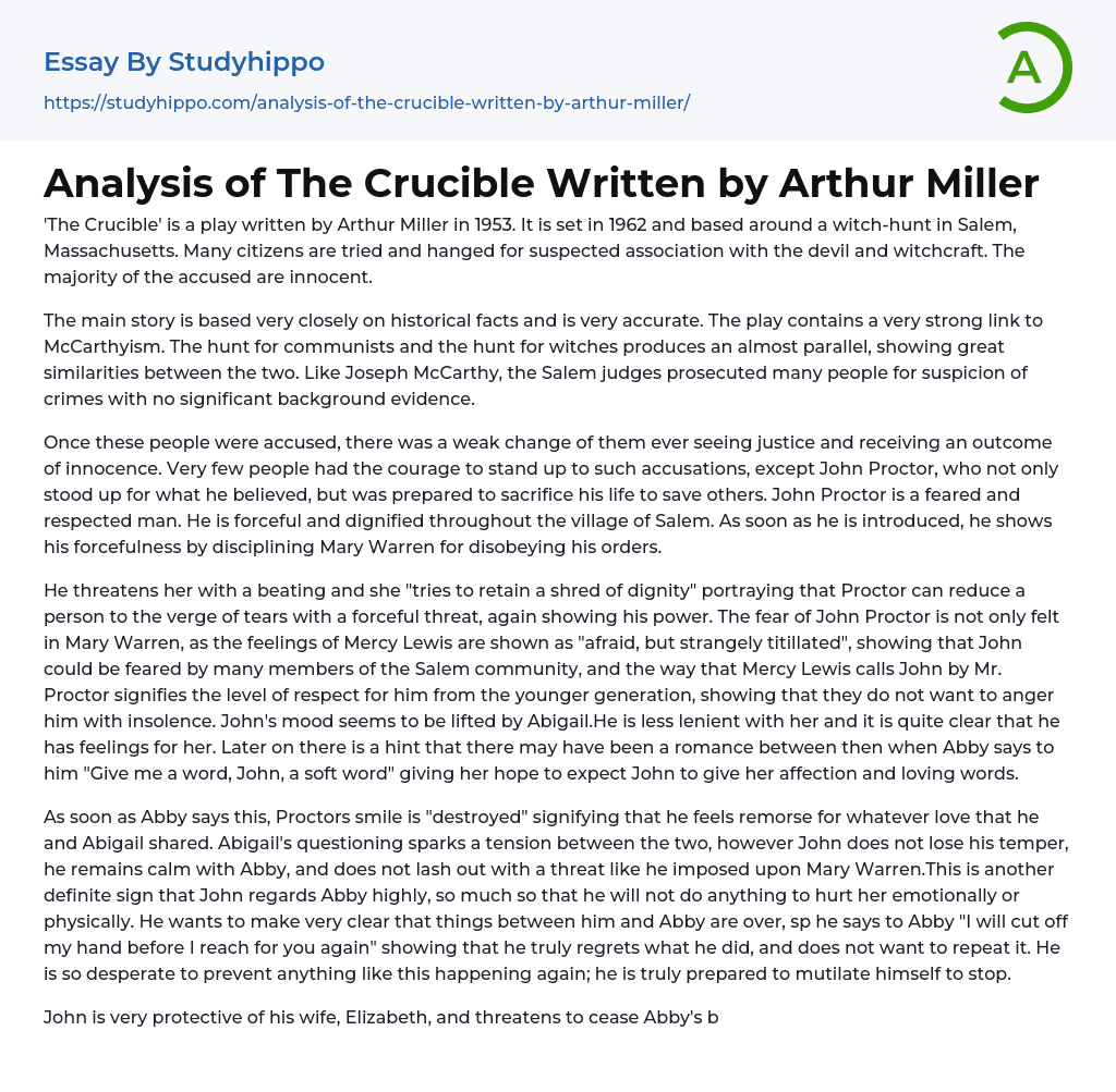 the crucible summary essay