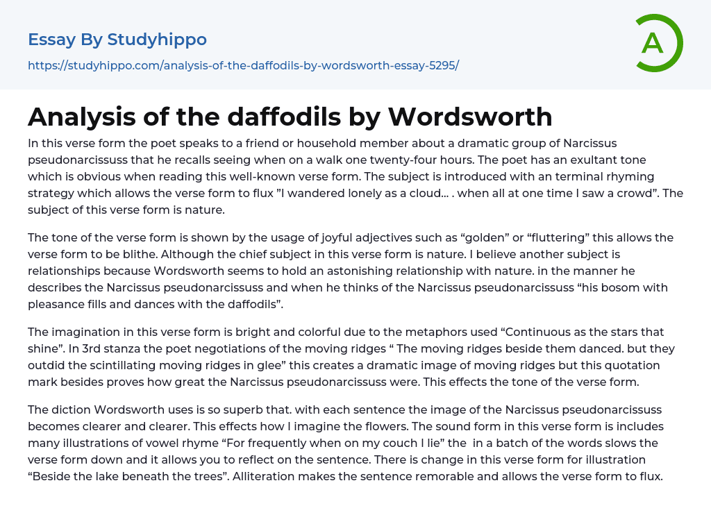 Analysis of the daffodils by Wordsworth Essay Example