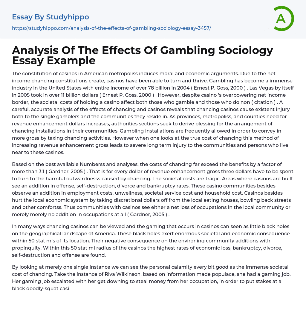Analysis Of The Effects Of Gambling Sociology Essay Example