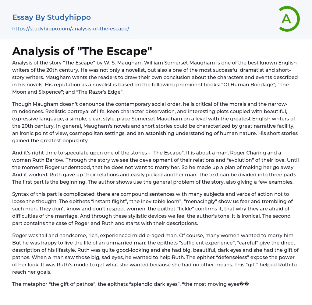 Analysis of “The Escape” Essay Example