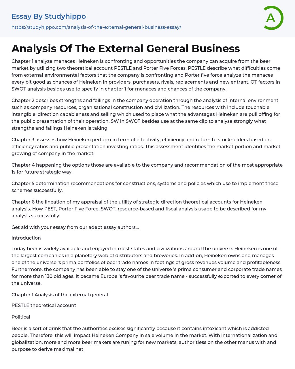 Analysis Of The External General Business Essay Example