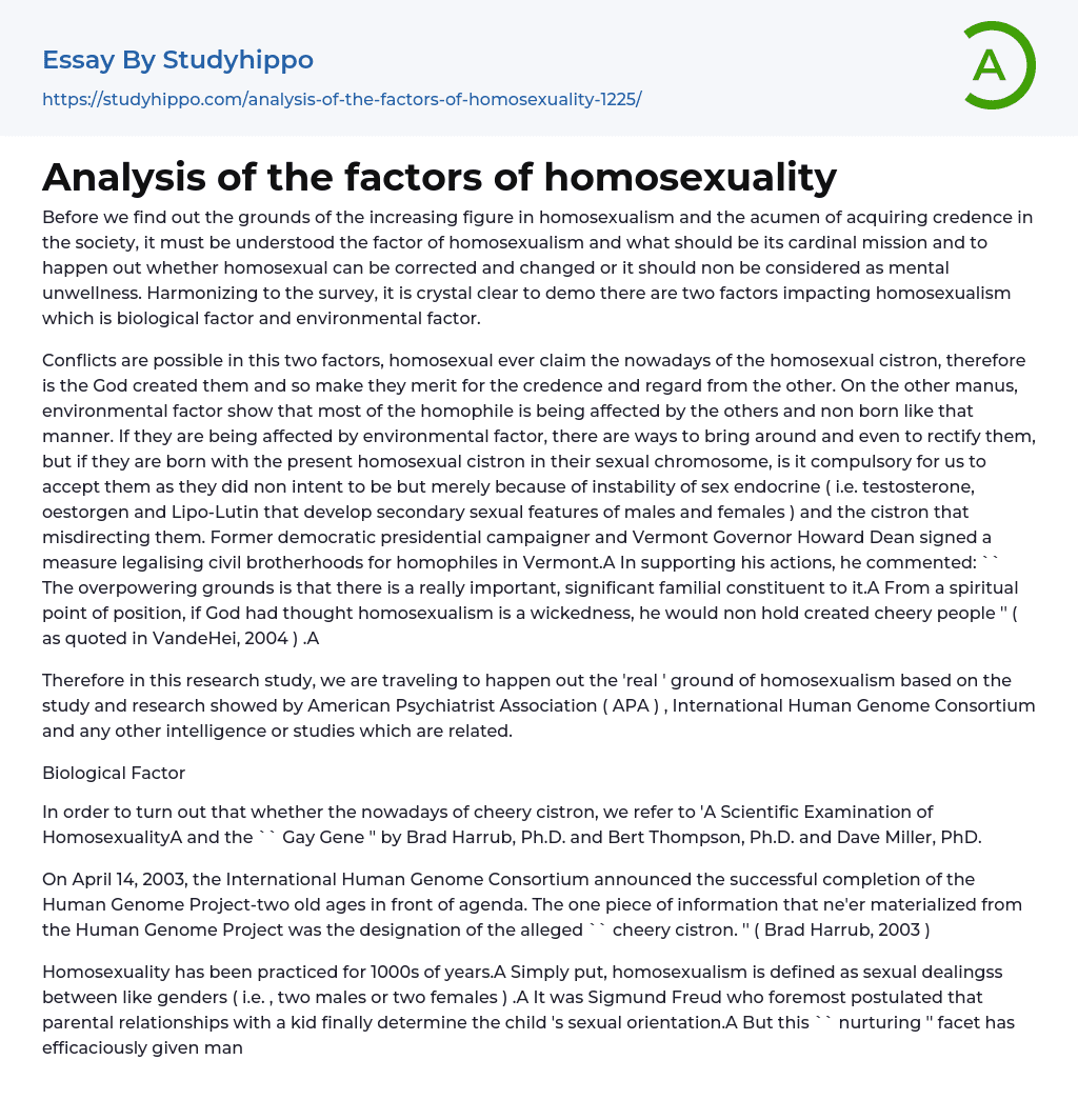 Analysis of the factors of homosexuality Essay Example