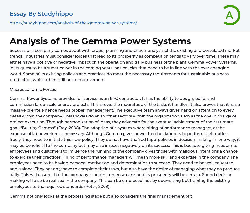 Analysis of The Gemma Power Systems Essay Example