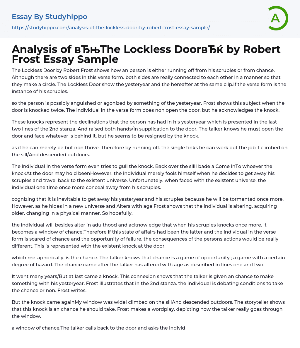 Analysis of “The Lockless Door” by Robert Frost Essay Sample