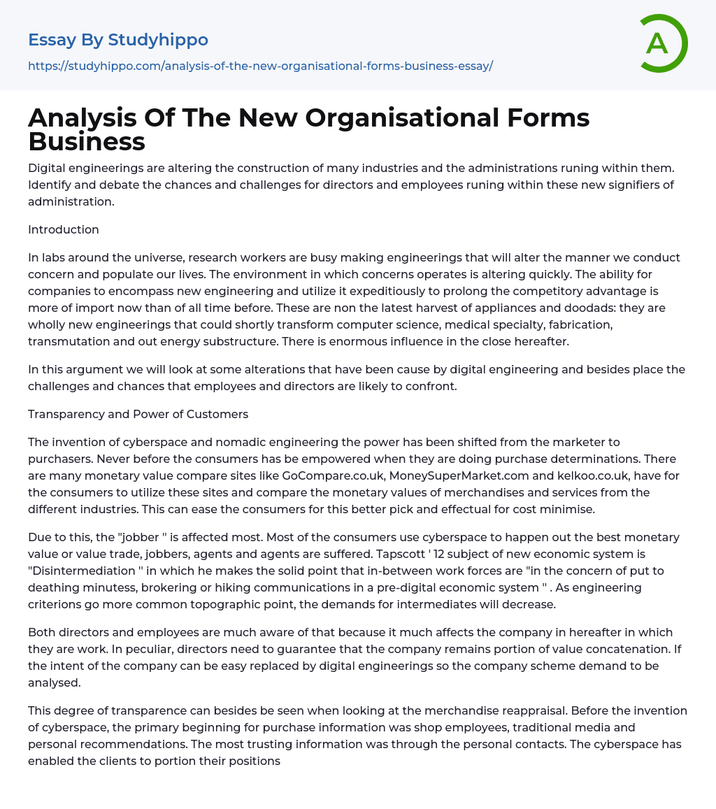 Analysis Of The New Organisational Forms Business Essay Example