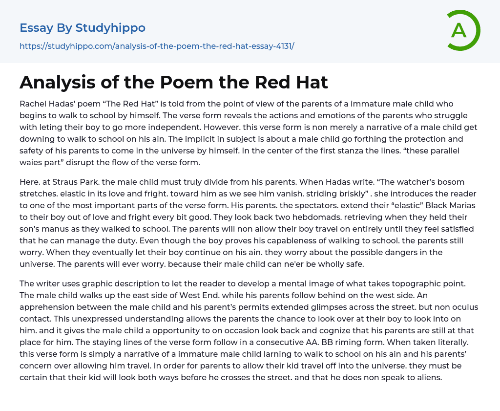 Analysis of the Poem the Red Hat Essay Example