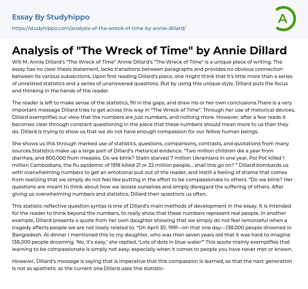 Analysis of “The Wreck of Time” by Annie Dillard Essay Example