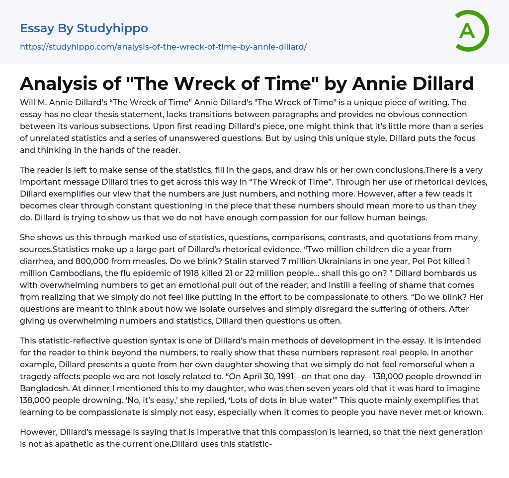 Analysis Of The Wreck Of Time By Annie Dillard Essay Example 