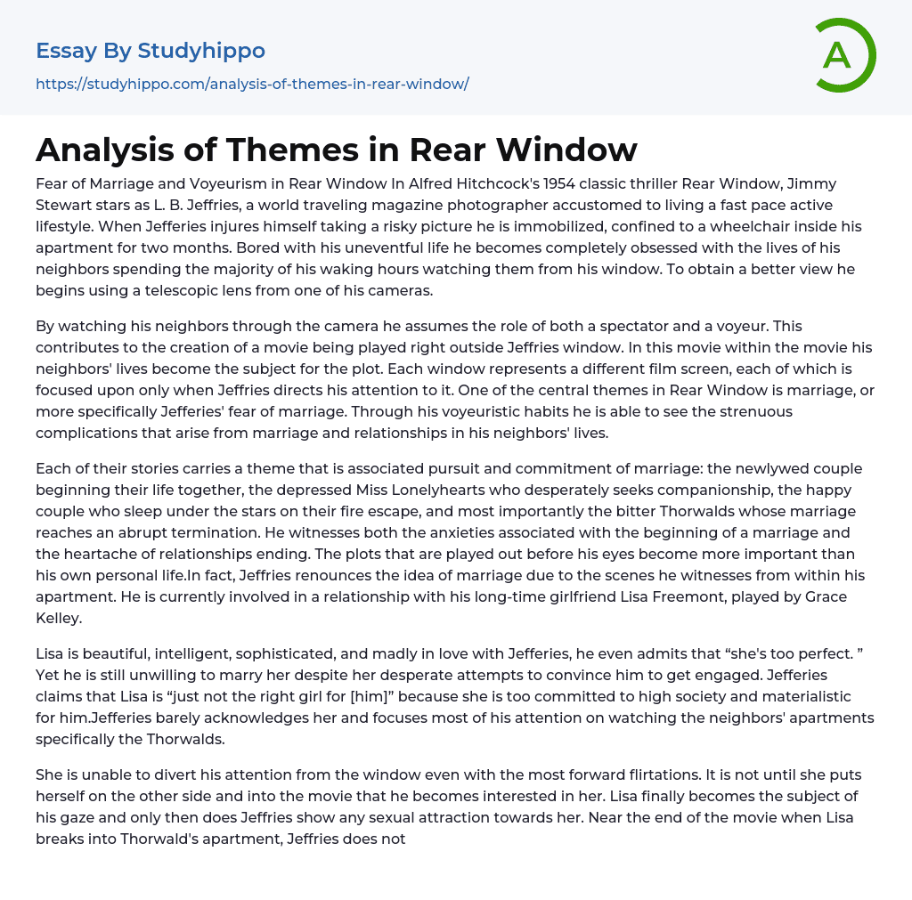 Analysis of Themes in Rear Window Essay Example