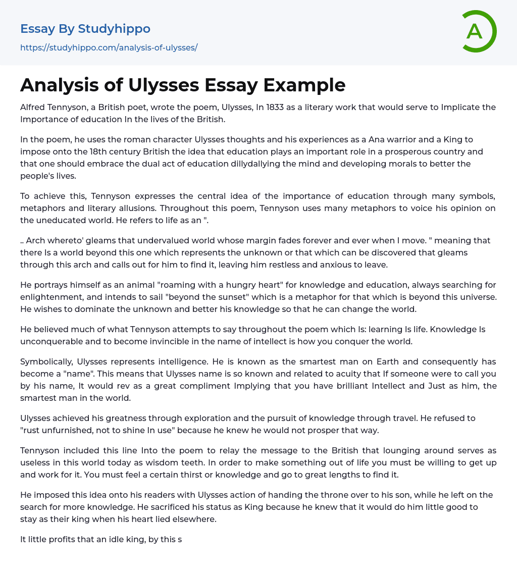 Analysis of Ulysses Essay Example