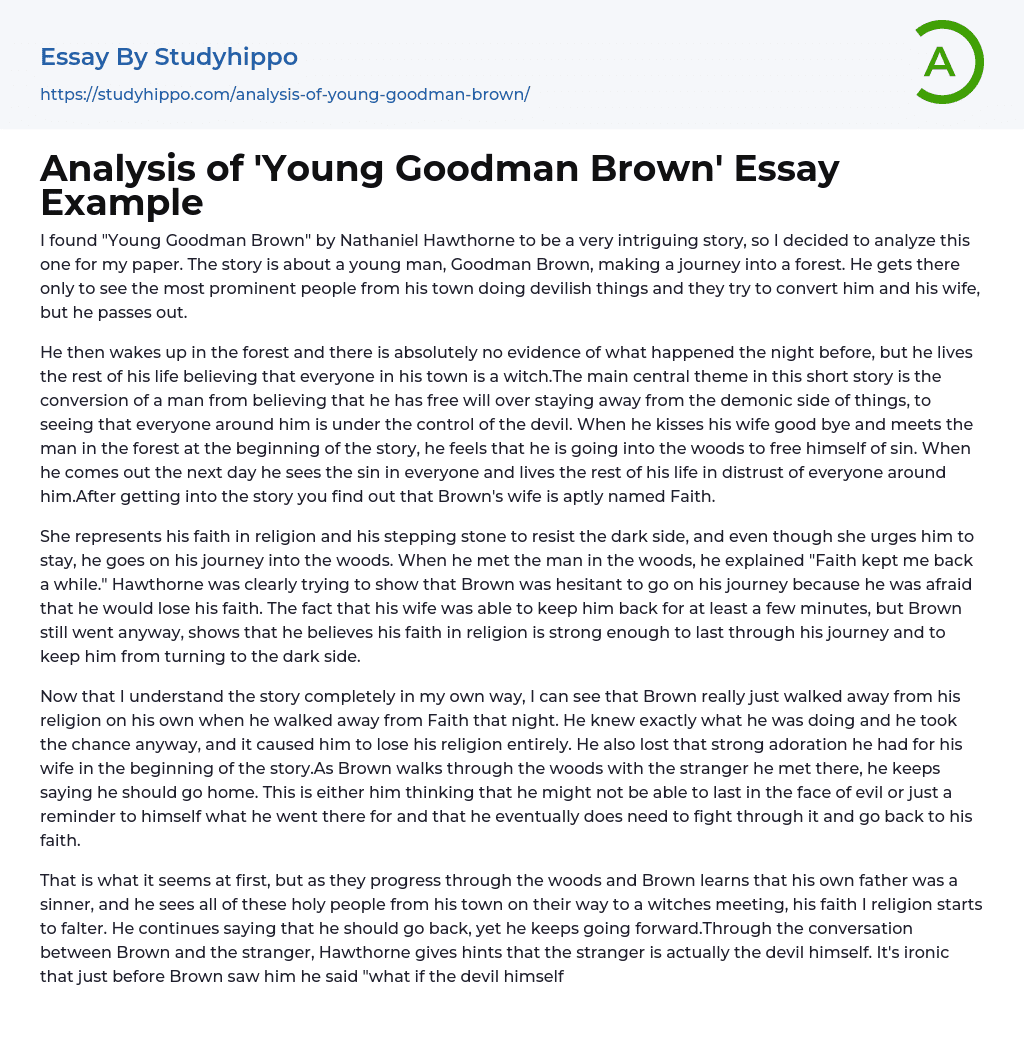 Analysis of ‘Young Goodman Brown’ Essay Example