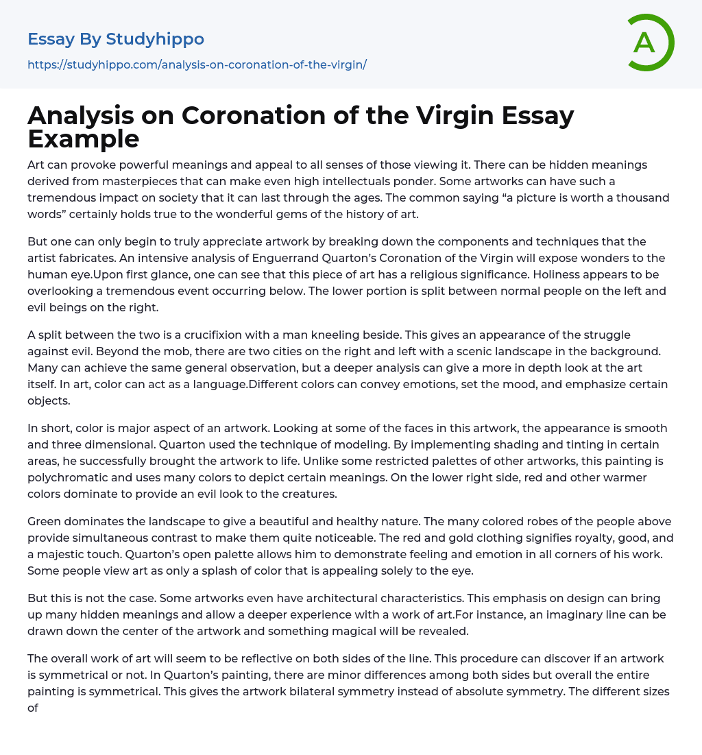 Analysis on Coronation of the Virgin Essay Example