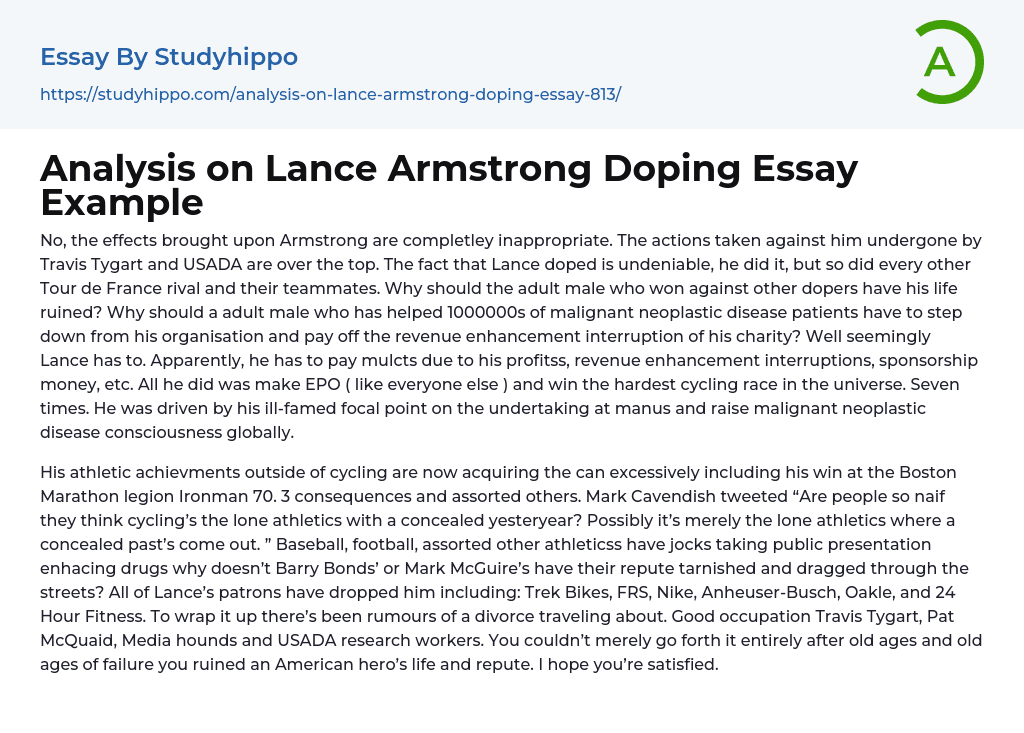 Analysis on Lance Armstrong Doping Essay Example