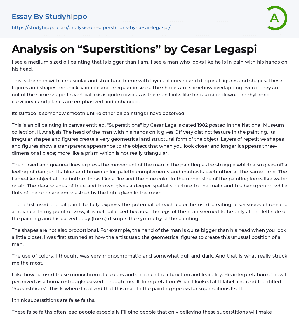 Analysis on “Superstitions” by Cesar Legaspi Essay Example