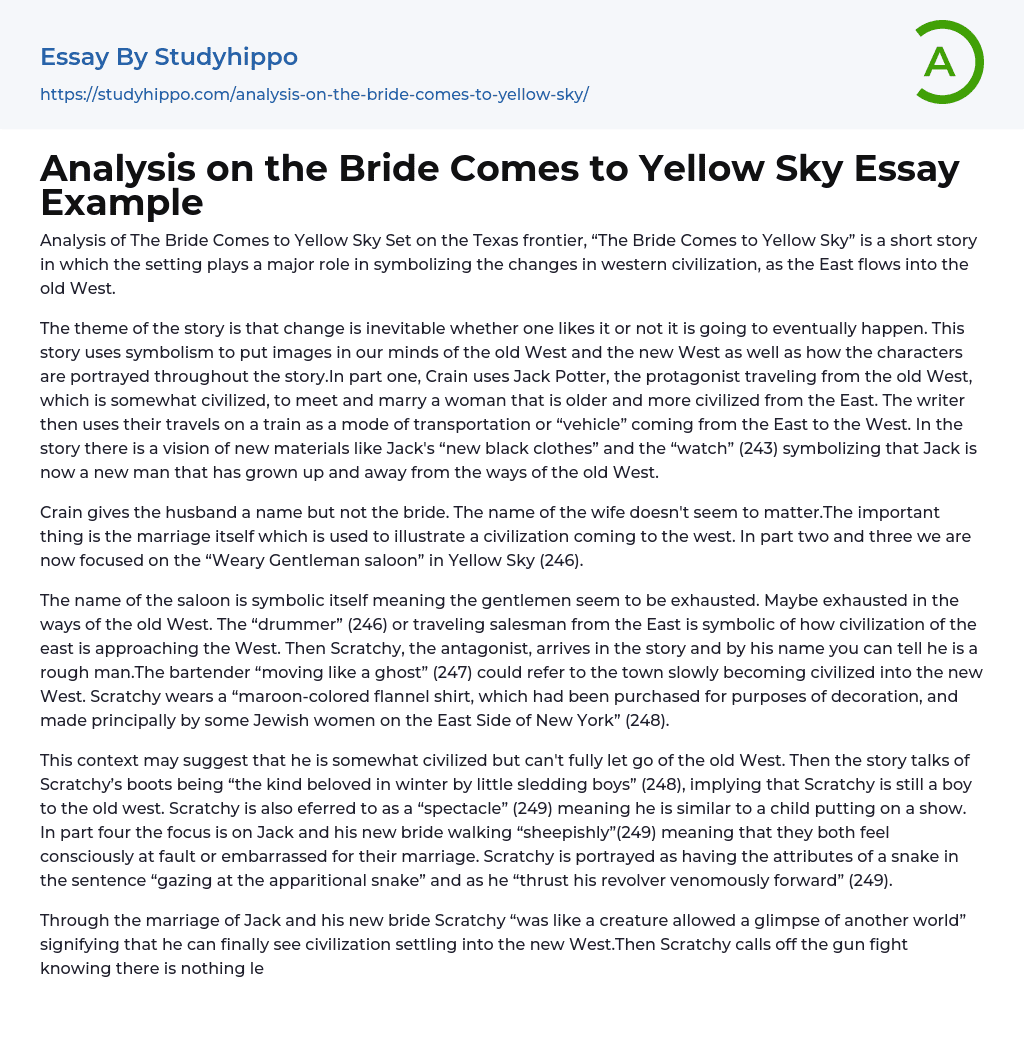 Analysis on the Bride Comes to Yellow Sky Essay Example