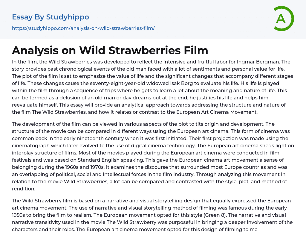Analysis on Wild Strawberries Film Essay Example