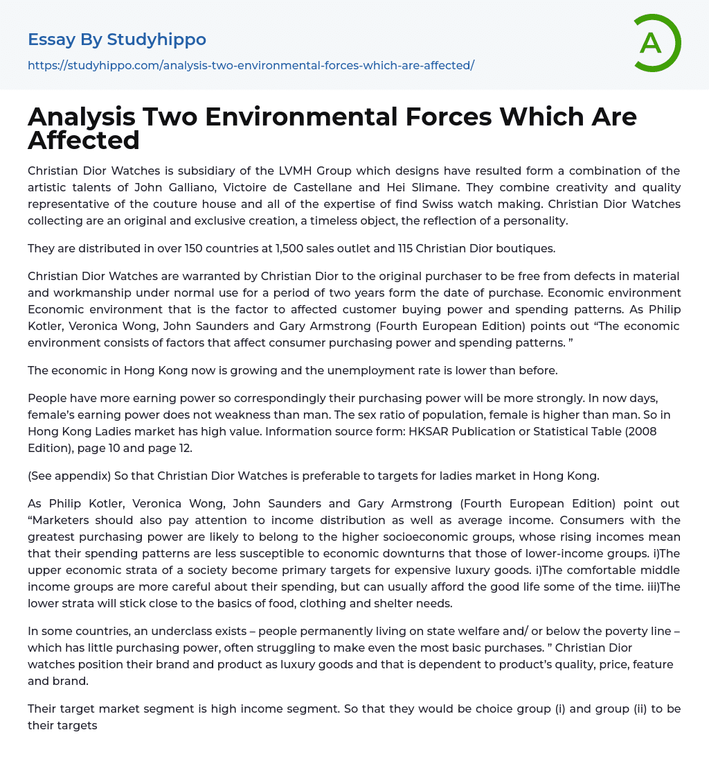 Analysis Two Environmental Forces Which Are Affected Essay Example