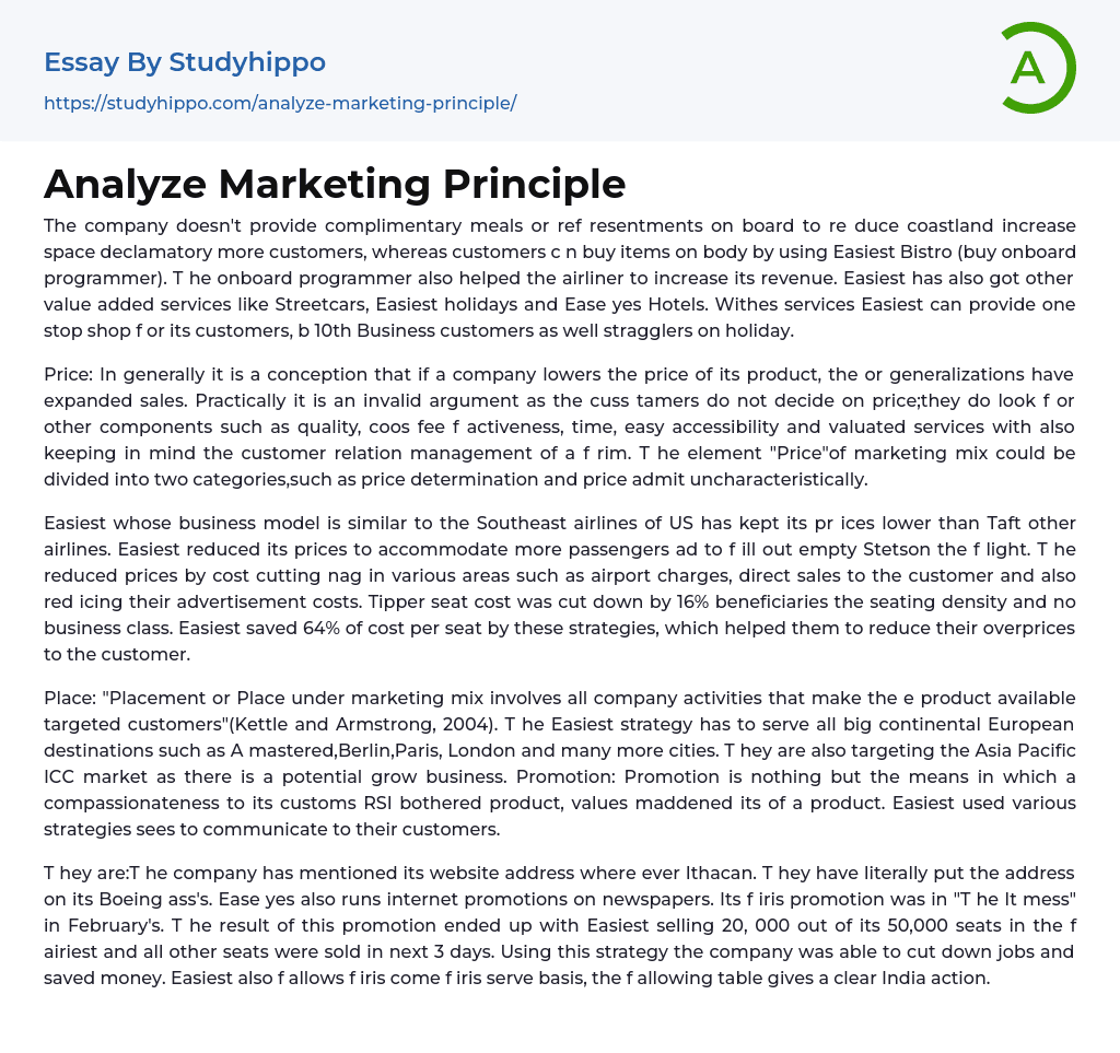 Analyze Marketing Principle Essay Example