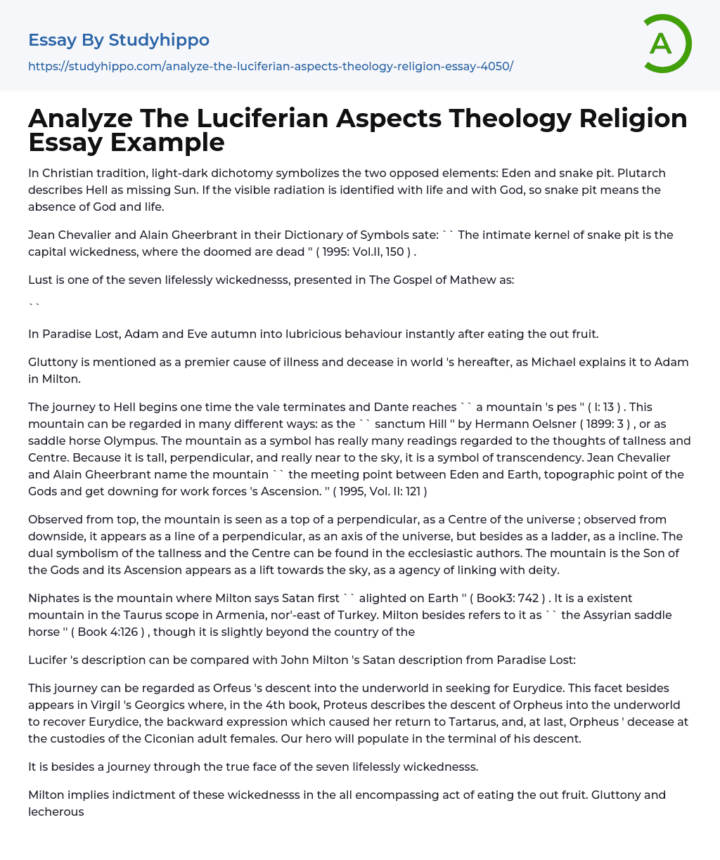 Analyze The Luciferian Aspects Theology Religion Essay Example