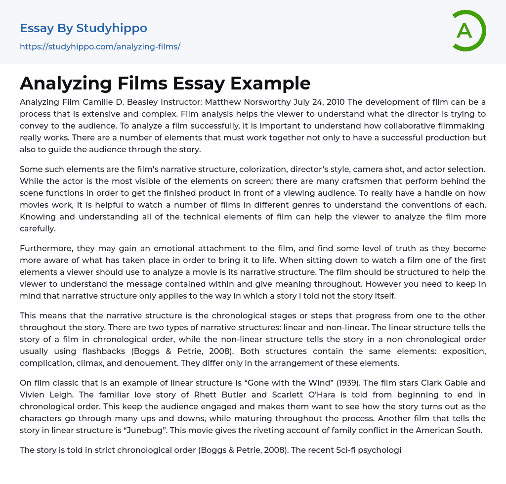 Analyzing Films Essay Example