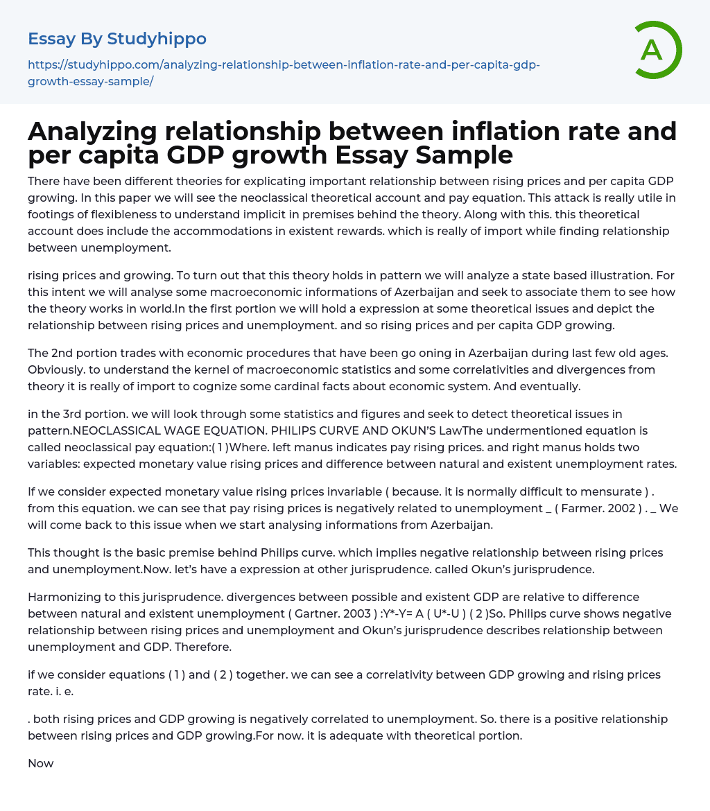 Analyzing relationship between inflation rate and per capita GDP growth Essay Sample