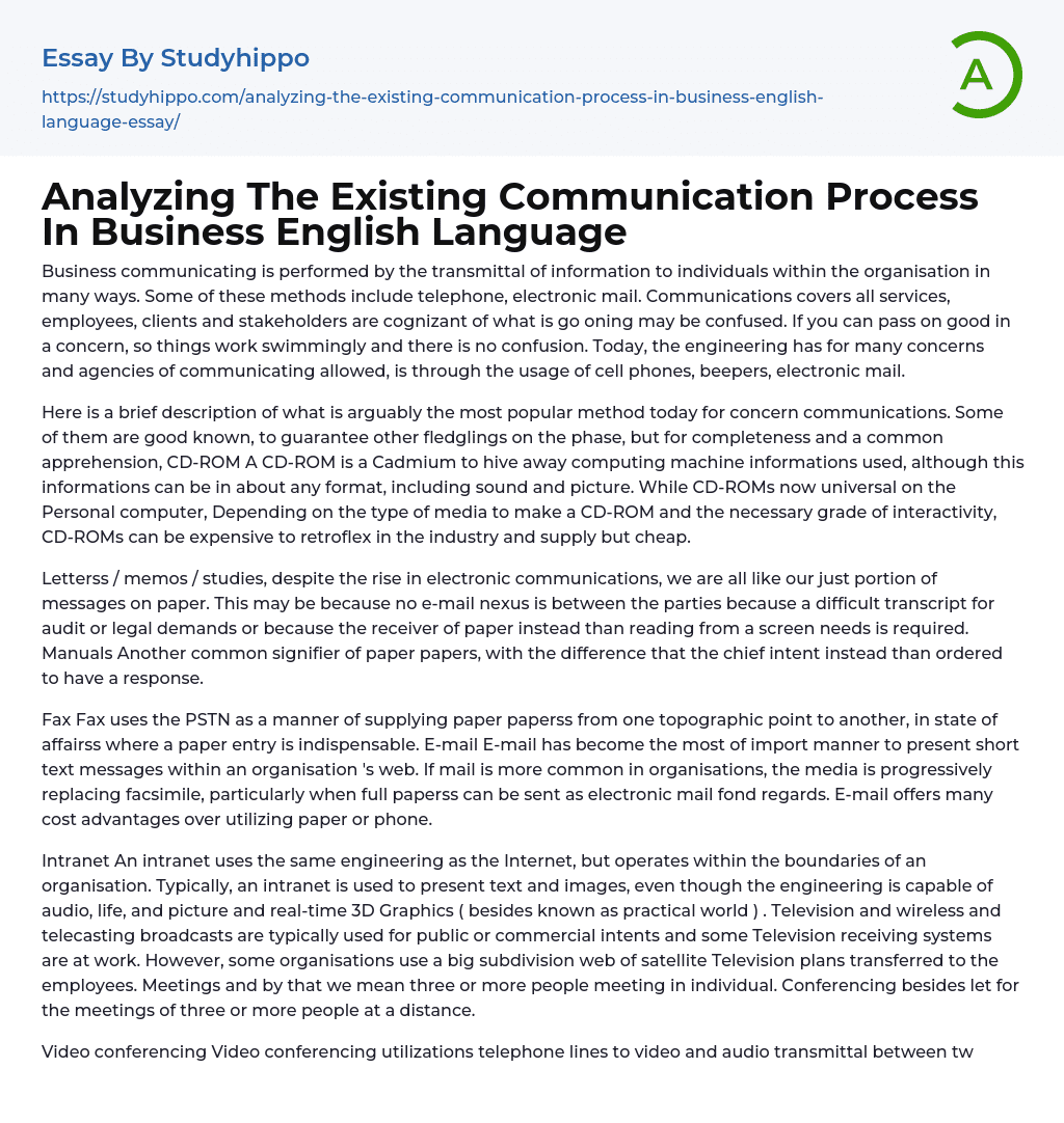 Analyzing The Existing Communication Process In Business English Language Essay Example