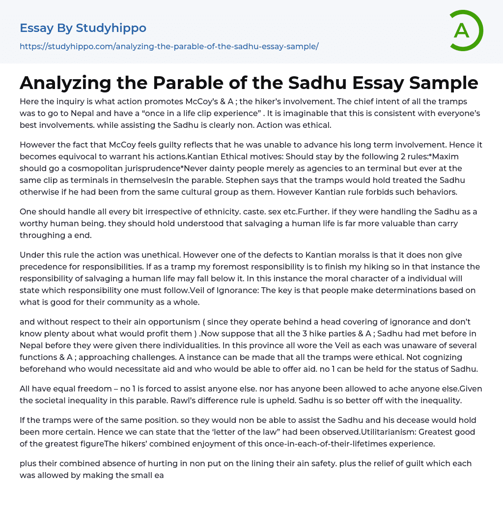 Analyzing the Parable of the Sadhu Essay Sample