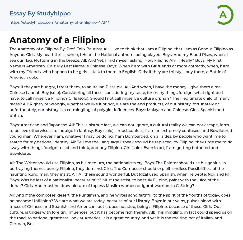 Anatomy of a Filipino Essay Example