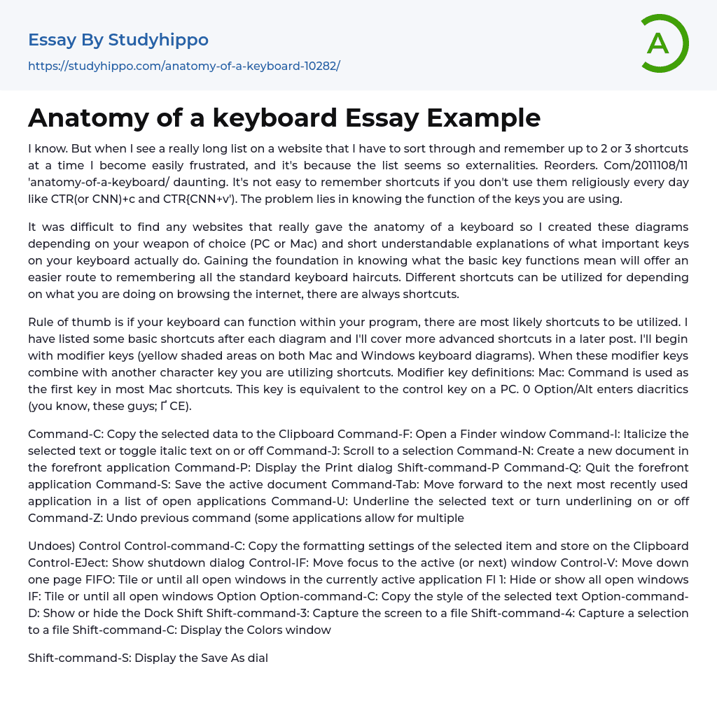 Anatomy of a keyboard Essay Example