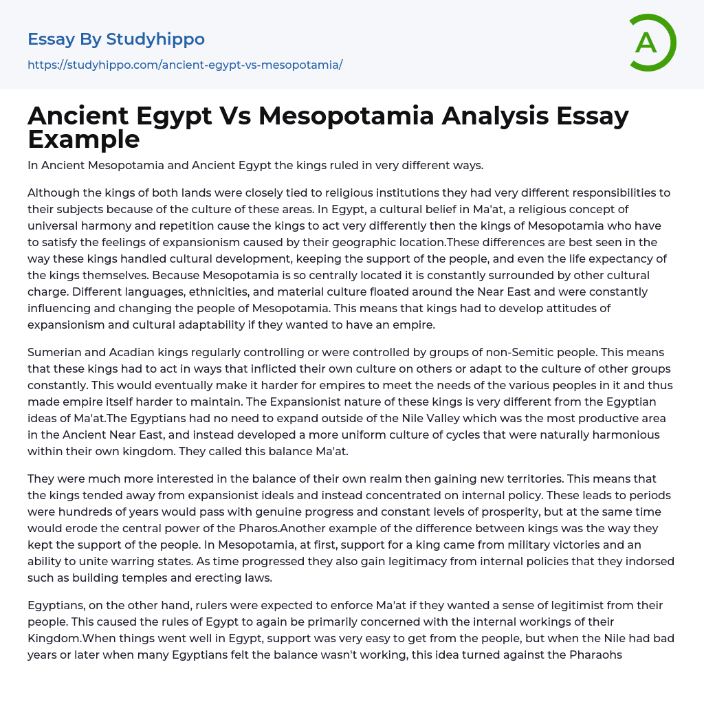 Ancient Egypt Vs Mesopotamia Analysis Essay Example