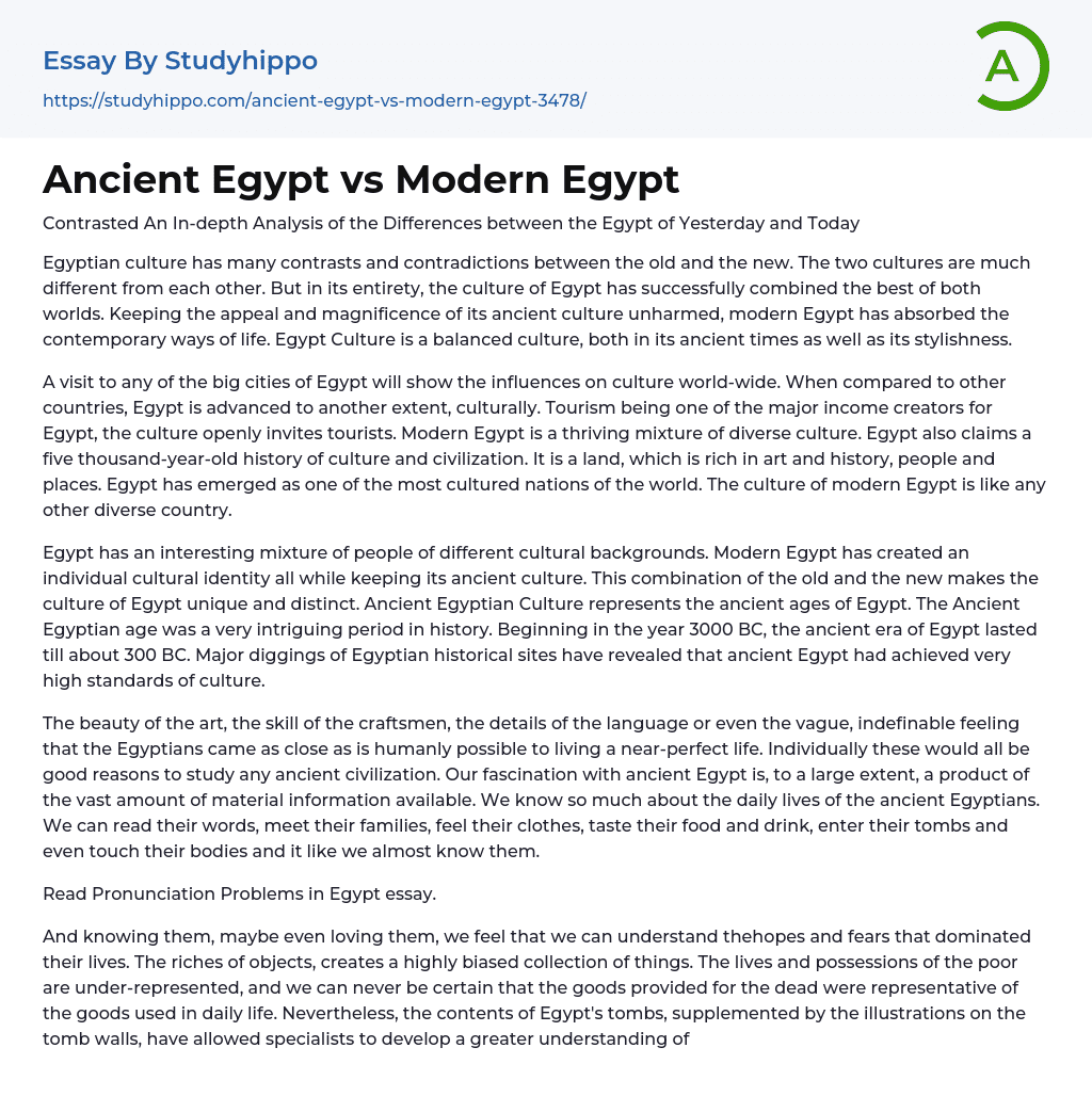 Ancient Egypt vs Modern Egypt Essay Example