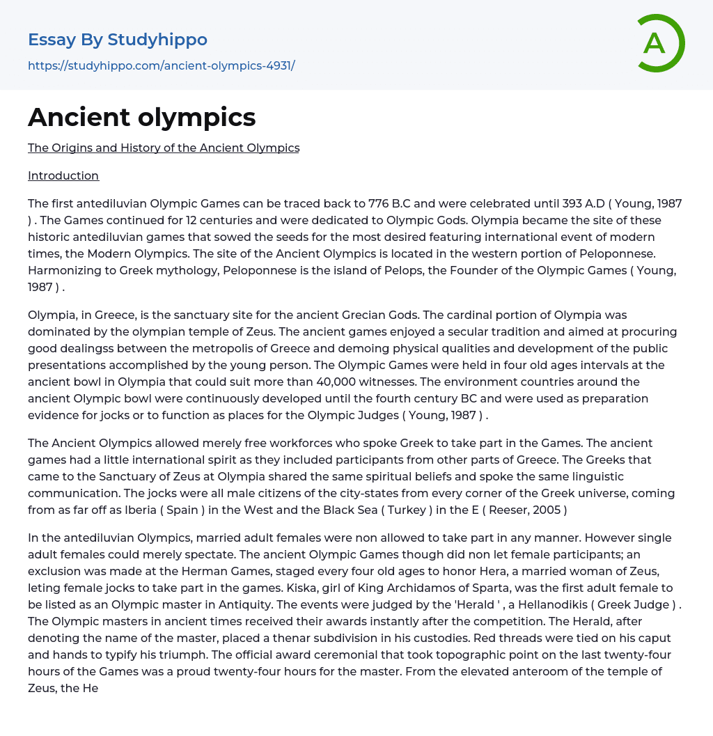 Ancient olympics Essay Example
