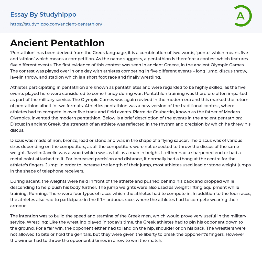 Ancient Pentathlon Essay Example