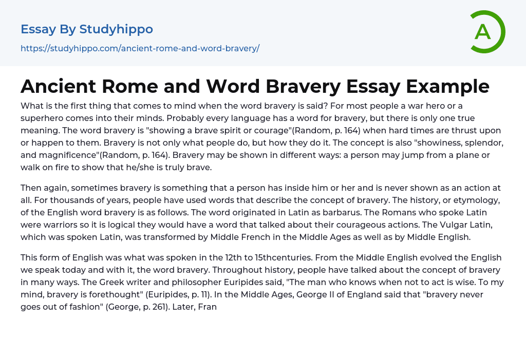 Ancient Rome and Word Bravery Essay Example