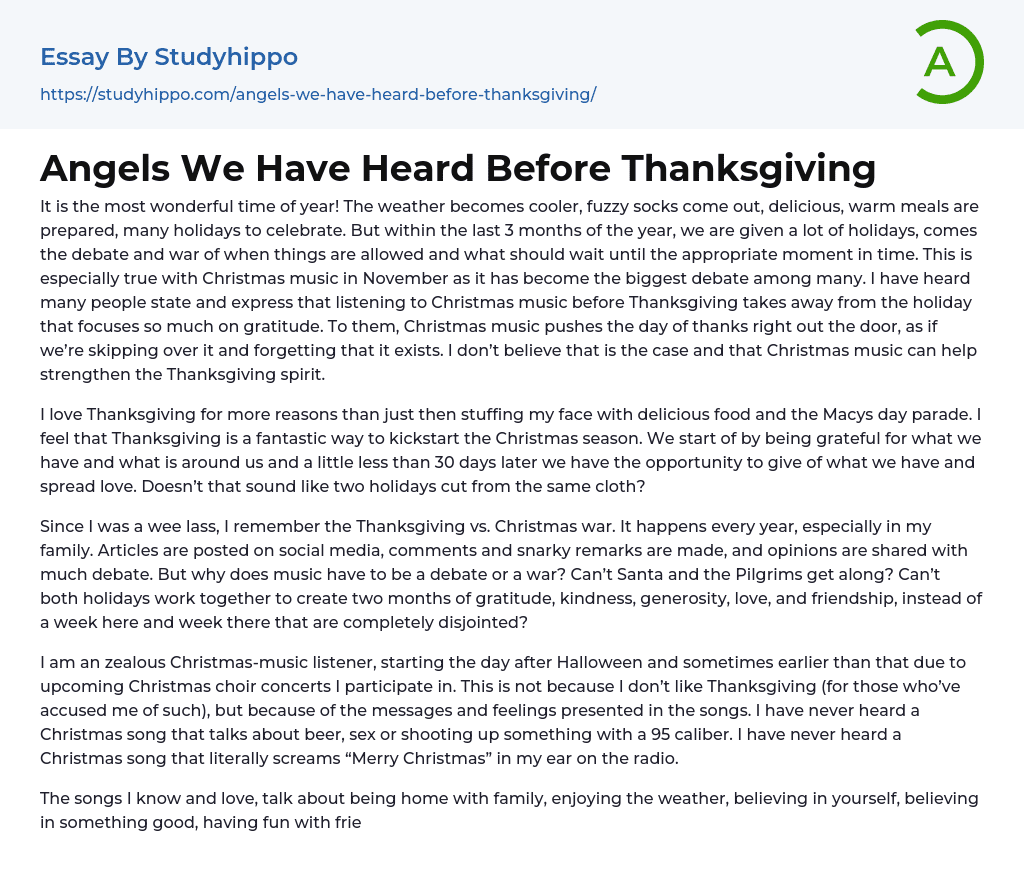 Angels We Have Heard Before Thanksgiving Essay Example