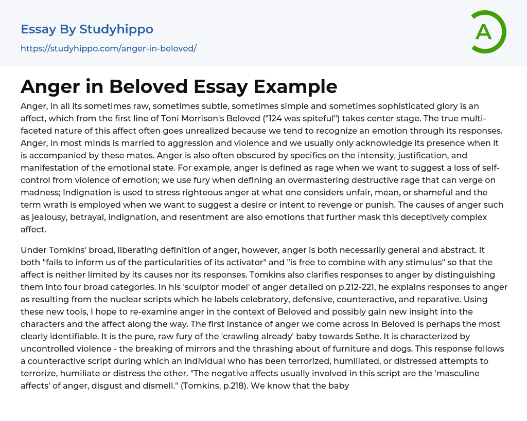 Anger in Beloved Essay Example