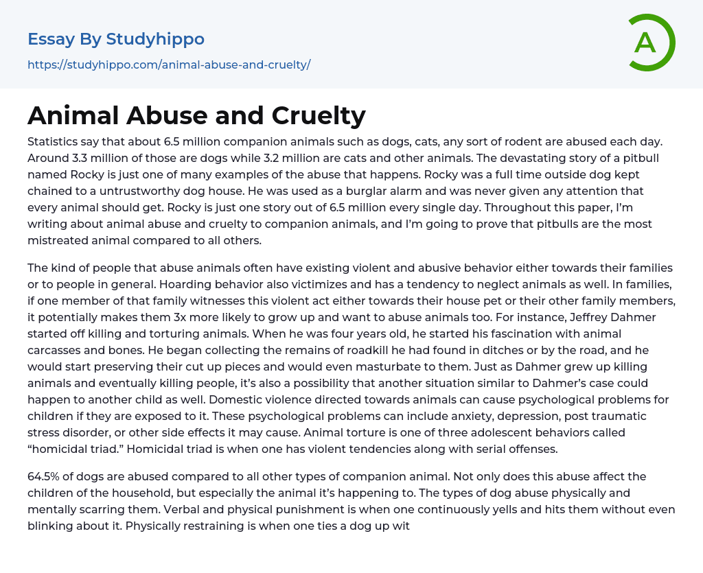 Animal Abuse and Cruelty Essay Example