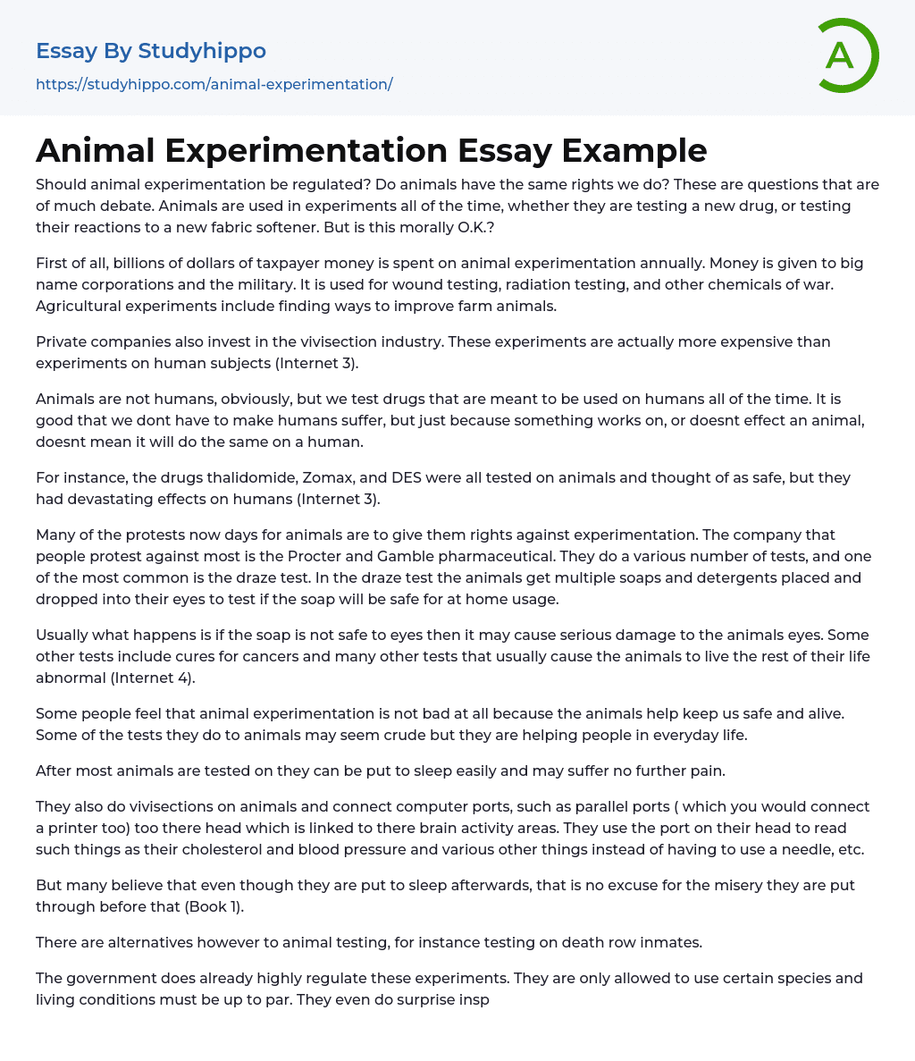 animal experimentation essay example