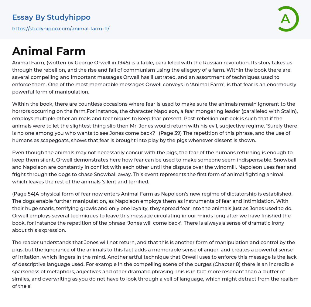 Animal Farm Essay Example