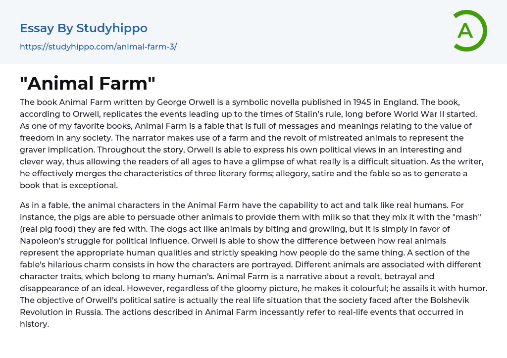 “Animal Farm” Essay Example