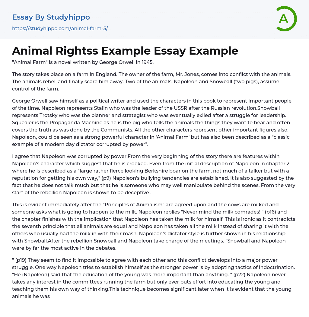 Animal Rightss Example Essay Example
