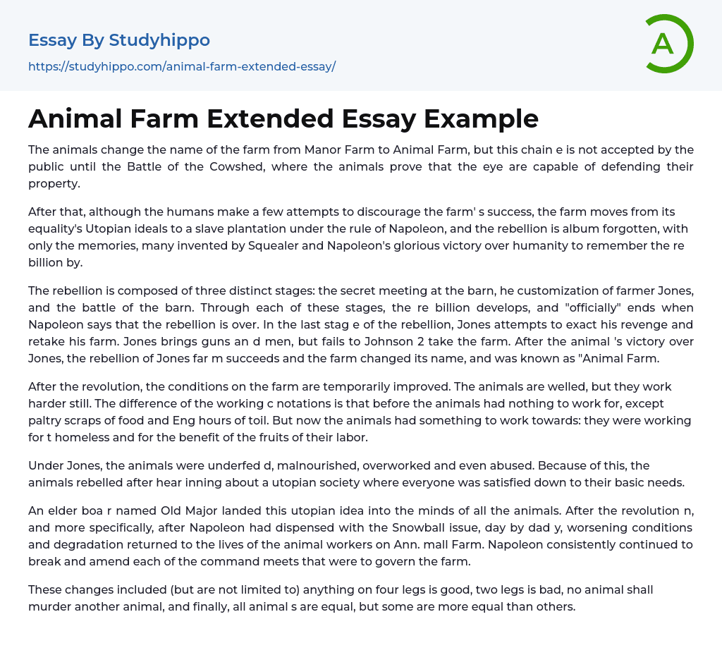Animal Farm Extended Essay Example