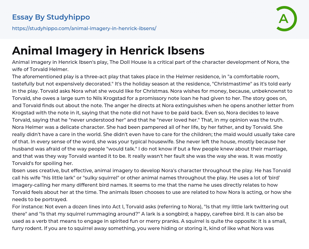 Animal Imagery in Henrick Ibsens Essay Example