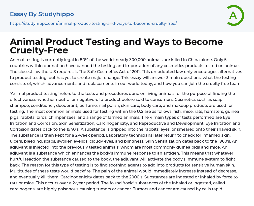 Animal Product Testing and Ways to Become Cruelty-Free Essay Example