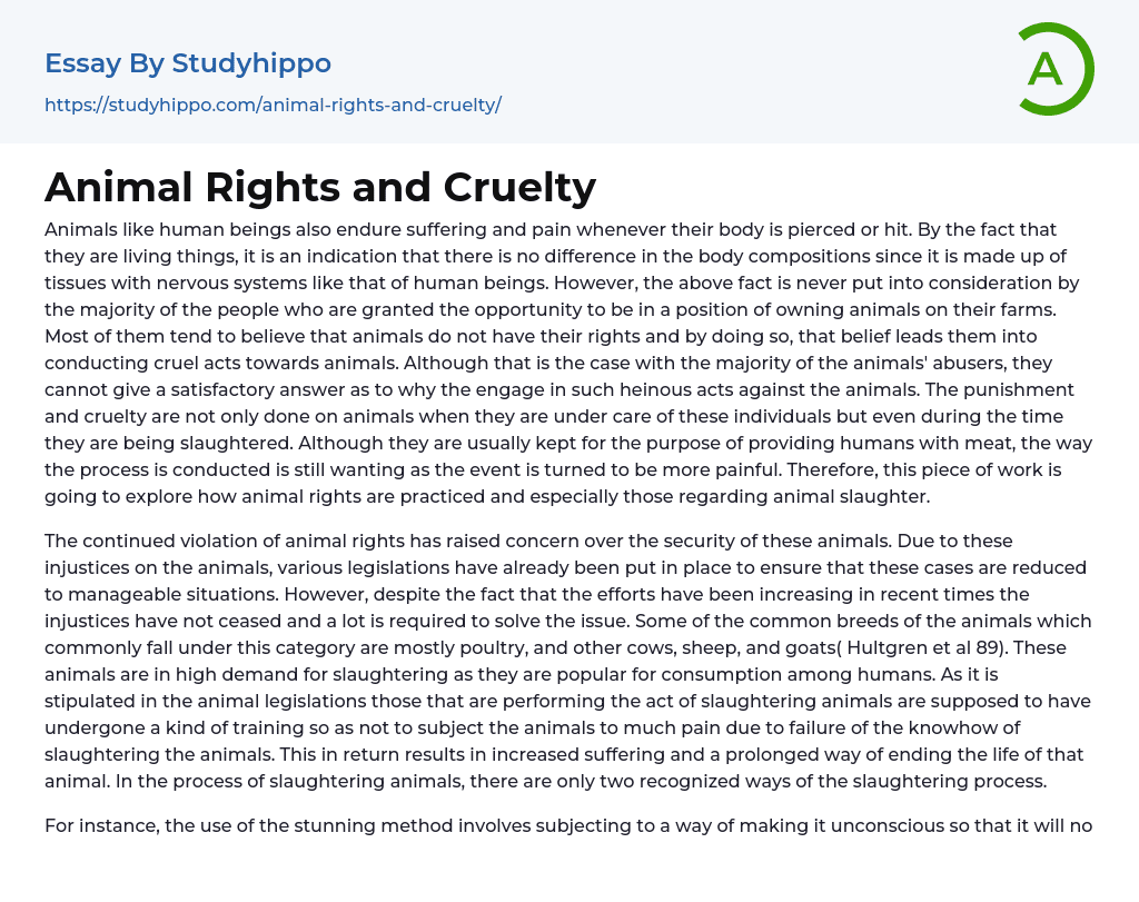 Animal Rights and Cruelty Essay Example