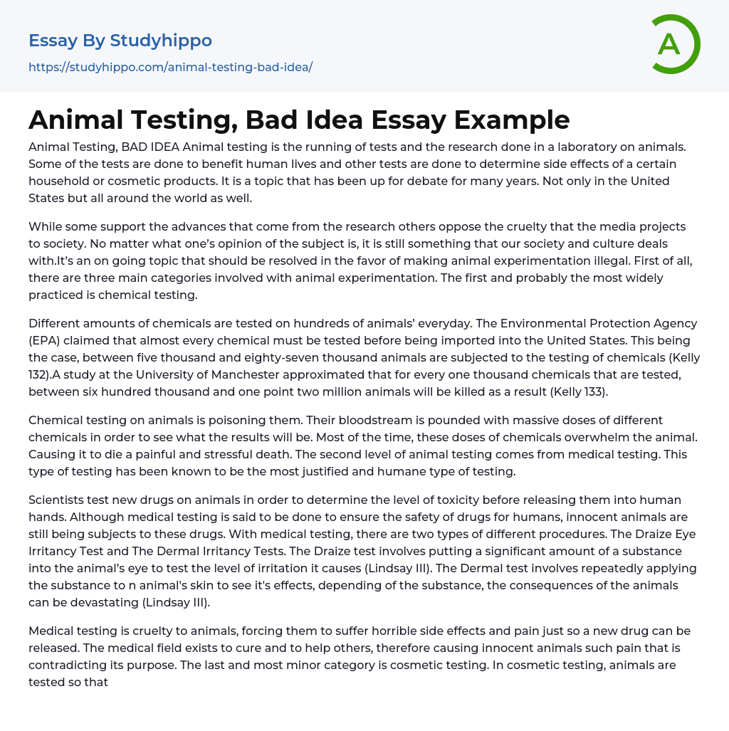 Animal Testing, Bad Idea Essay Example