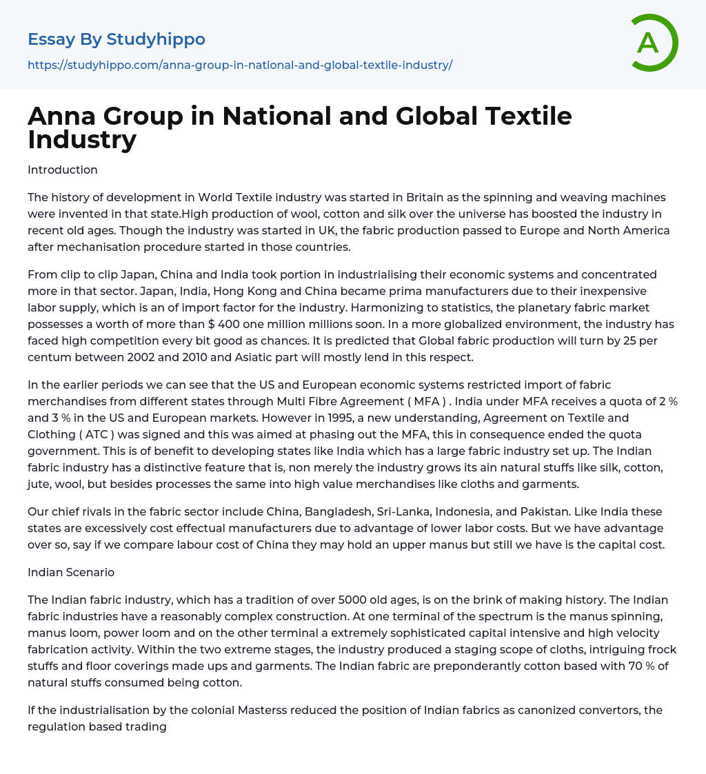 Anna Group in National and Global Textile Industry Essay Example