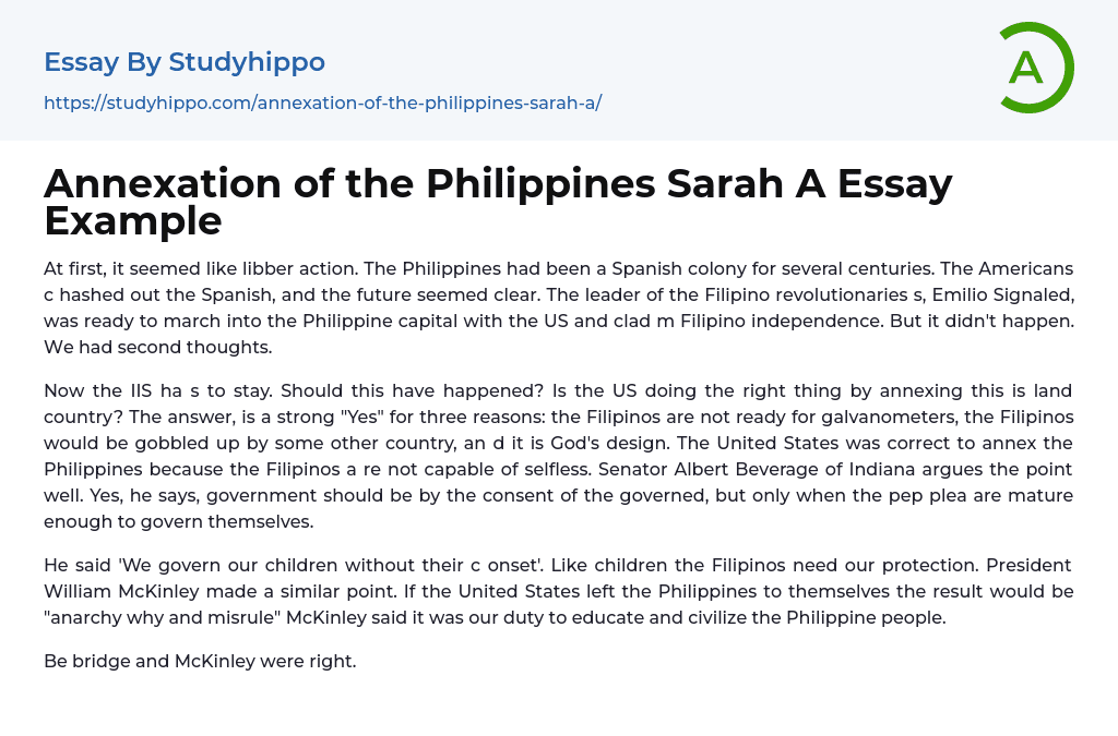 Annexation of the Philippines Sarah A Essay Example