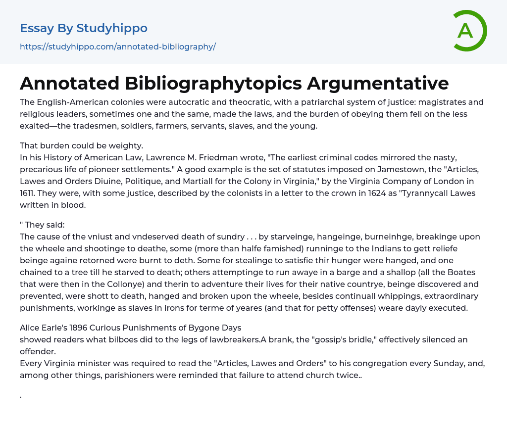 Annotated Bibliographytopics Argumentative Essay Example