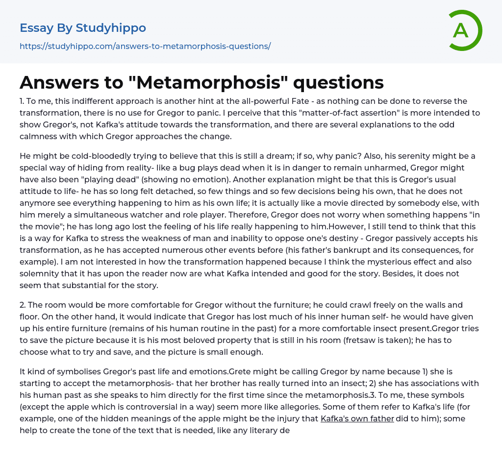essay questions for the metamorphosis